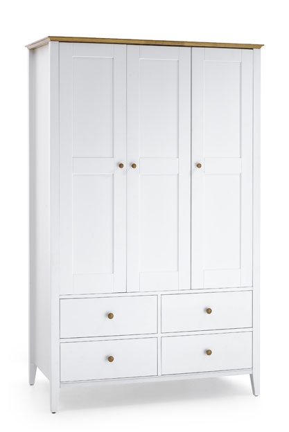 3 Door Wardrobe - Opal White with Golden