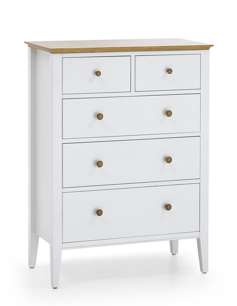 Grace 5 Drawer Chest - Opal White with Golden