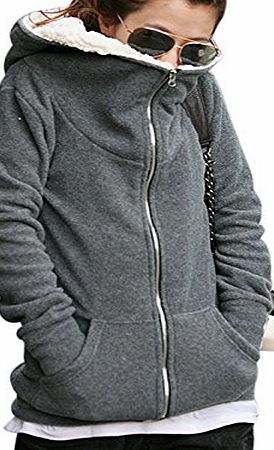 Grace Karin Ladies Coats Grey Warm Zip Hooded with Pocket Casual Wear 4 Sizes (M)