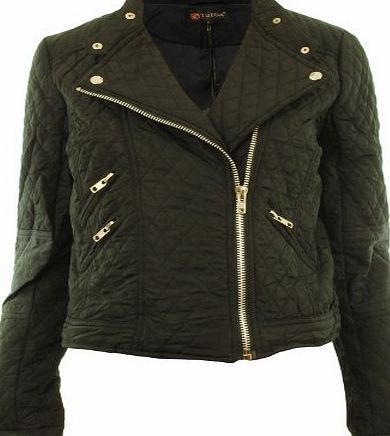 Gracious Girl Black UK 10 - Gytha New Womens Polyester Quilted Biker Button Zip Crop Ladies Jacket Coat