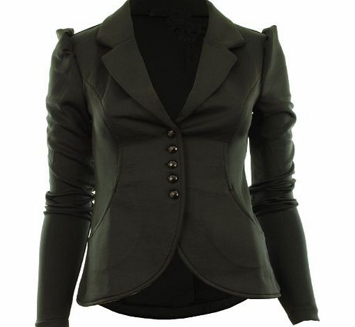 Gracious Girl Black UK 10 - Mardela New Womens 5 Button Front Ponte Bold Shoulder Ladies Blazer Jacket Coat