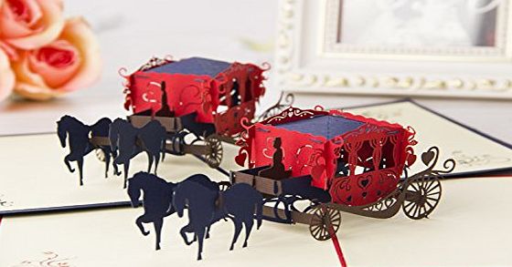 GrandGift Carriage Red 3D Pop Up Greeting Cards Anniversary Baby Birthday Easter Halloween Childrens Mothers Fathers Day Home New Year Thanksgiving Christmas Valentine Wedding Invitation