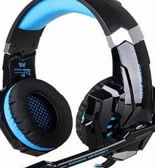 GranVela G9000 PRO Virtual 7.1 USB DAC Arches Gaming Headset with Surround Sound Bass Headphones with In-line Control amp; LED Lighting and Microphone for PC Computer Game (Blue)