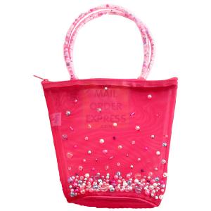 Great Gizmos Pink Poppy Hot Pink Mesh Handbag With Beads