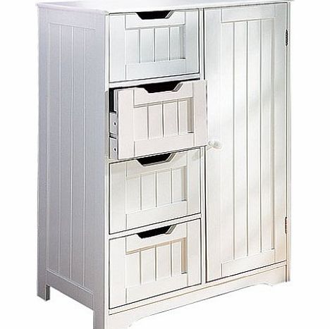 Great Ideas White Wooden Cupboard With Four Drawers / Panelled Effect / Ideal For Bedroom Bathroom Lounge