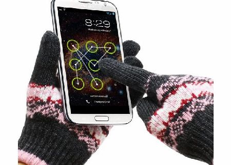 GreatShield Size S/M Cozy High Quality Unisex Winter All Fingers Gloves for All Touch Screen Electronic Devices - Snowflakes/Grey/Pink