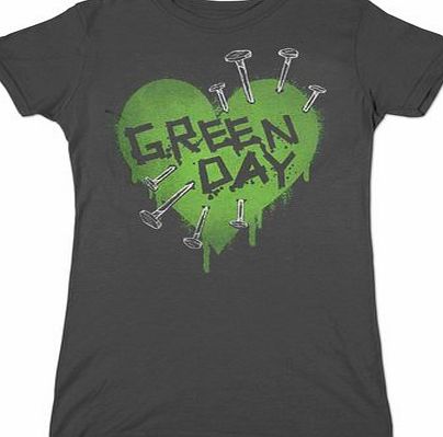 Green Day - Nail Heart Girls T-Shirt In Black, Size: Medium, Color: Black