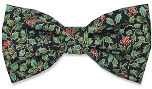 green Small Holly On Black Bow Tie