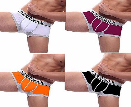 Greenery 4 Pair pack Mens Colorfull Ultra Soft Comfortable Stretch Modal Fiber Fabric Low Rise Boxer Briefs Shorts Underwear Underpants