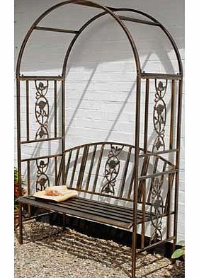 Ornamental Garden Steel Arch & Bench - Brown