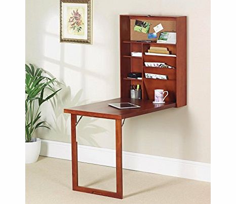 Greenhurst Pull Out Desk and Home Office Wall Mounted Paperwork Organiser With Drop Down Desk Warm Oak Finish
