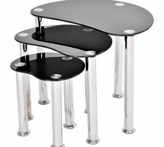 NEST OF 3 COFFEE TABLES SIDE END TABLE BLACK GLASS SET