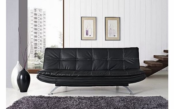 GRS Stunning Italian Designer Sofa Bed Black or Brown Faux Leather 3 Seater Chrome (Black)
