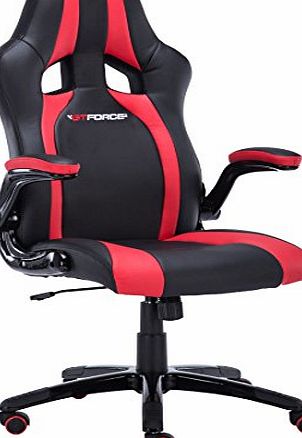 GTFORCE ROADSTER 2 SPORT RACING CAR OFFICE CHAIR, LEATHER, ADJUSTABLE ARMS GAMING DESK BUCKET (Red)