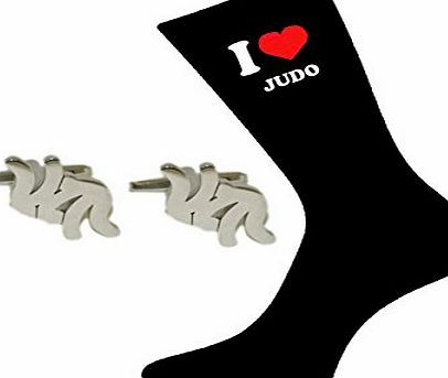 GTR-Gifts I Love Judo Design Large Mens Socks and Judo Cufflinks Gift Set (X6VL025-X2N107)