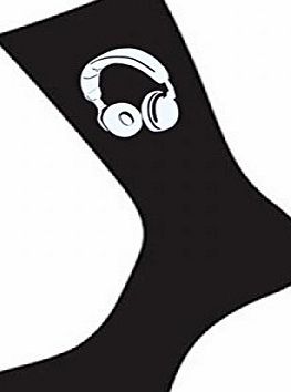 GTR Headphones Design Black Socks Large Mens UK Size 5-12 EUR 39-46 US 6-7 (X6S184)