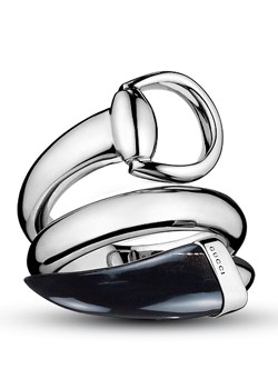 Horsebit Silver Ring with Black Horn -