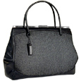 Leather and Canvas Satchel Handbag