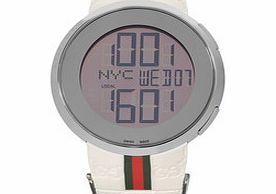 White, red and green digital watch