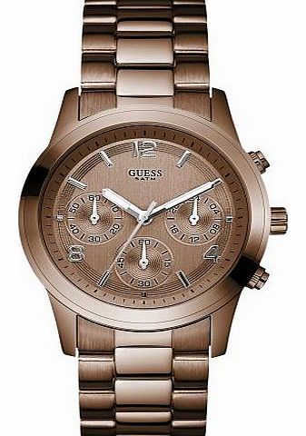 Guess Ladies Chronograph Brown Coated Steel Bracelet Watch W17543L1