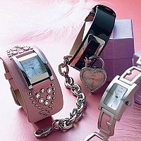 Guess Large Stone and Stud Set Pink Cuff Watch