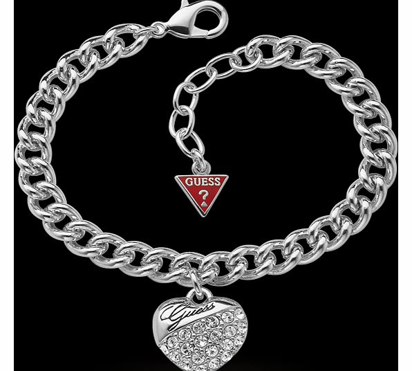 Guess Rhodium Plated Crystal Heart Bracelet