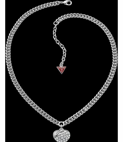 Guess Rhodium Plated Crystal Heart Necklace