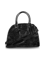 Urban Jungle - Black Croco Stamped Eco-Leather Dome Travel Bag