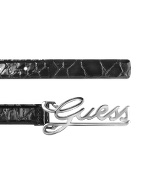 Guess Women` Signature Black Patent Croc Eco-Leather Belt