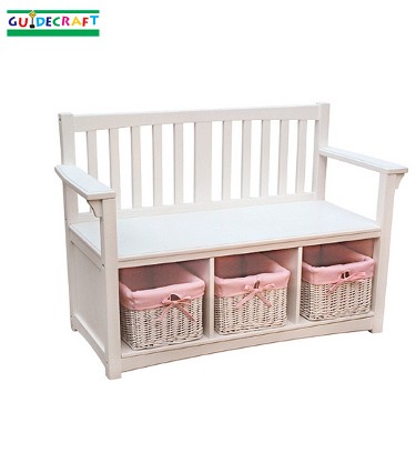 Guidecraft Classic White Storage Bench with Baskets