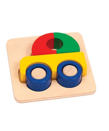 Guidecraft Wooden Toys Bright Primary Colour Wooden Car Puzzle