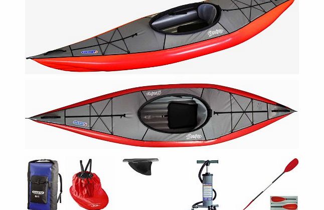 Gumotex Swing 1 Inflatable Kayak with Fin, Rucksack, Spray Skirt, Pump and Paddle - Red