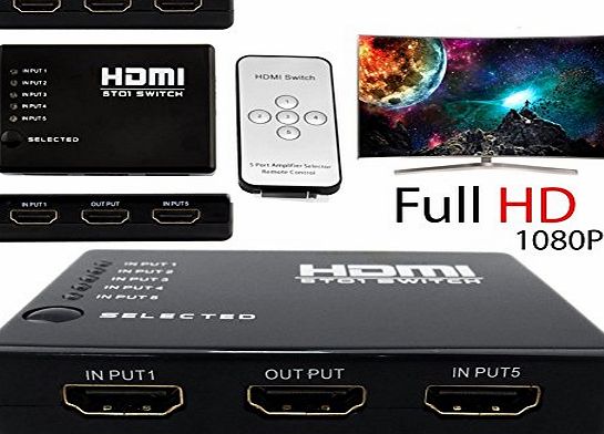 Gyges 5-Port (5x1) HDMI Switch Hub Switcher   AC Power Adapter with IR Remote Supports 3D High Definition Full HD1080P for HDTV PC, Support for HDMI, 3D TV, HDCP Repeater