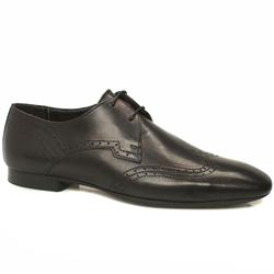 H By Hudson Male Captain Punc Wing Leather Upper in Black, Tan