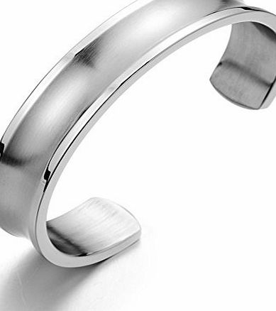 H C Exquisite Mens Silver Cuff Bracelet Stainless Steel Bangle Bracelet Grooved Polished and Satin