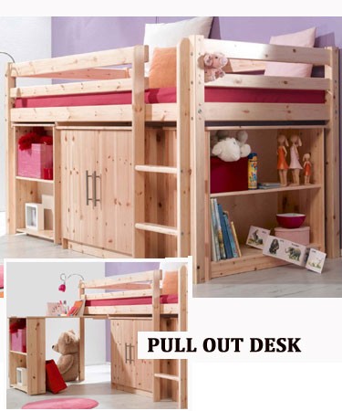 Cabin Bed with Cabinet Desk and optional Bookcase