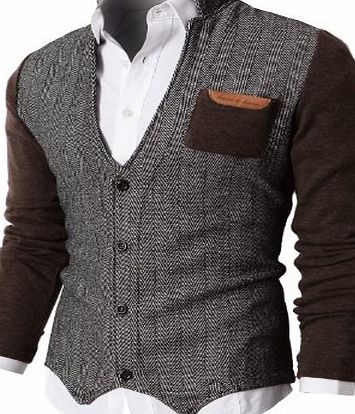 H2H Mens Herringbone Cardigan Sweater of Knitted Sleeves BROWN Asia L (KMOSWL015)