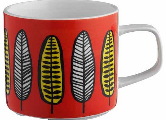 Freda Leaf-Patterned Porcelain Mug - Red