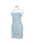 Light Blue Cut-out Back Strapless Mini Cotton Dress