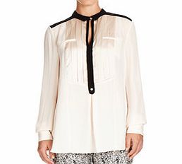 Cream and black pure silk blouse