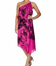 Pink and black silk knee-length dress