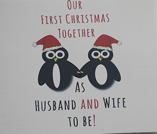 Handmade Cards By Veronica Handmade Penguin Christmas Card - Our First Christmas Together as Husband and Wife To Be
