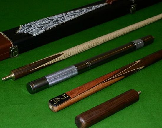 Handmade 4 piece ZEBRA WOOD INLAYED Ash Snooker/Pool Cue with Case, Mini-Butt and Telescopic Extension.