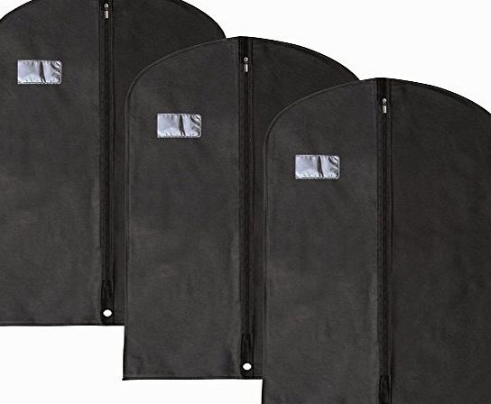 HANGERWORLD Discounted Pack of 3 Breathable Smart Black Suit Garment Clothes Covers Bags - 100cm - Suit size