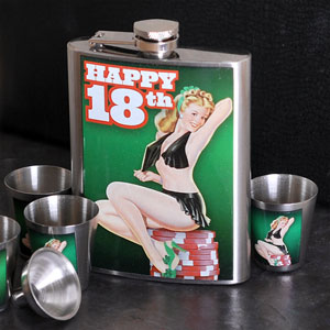 Happy 18th Birthday Hip Flask and Shot Gift Set