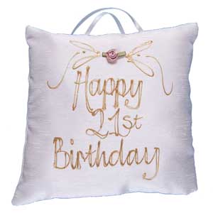 happy 21st Birthday Hand Painted Silk Pillow