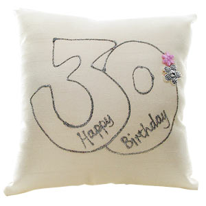 Happy 30th Birthday Silk Hand Painted Cushion