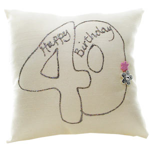 Happy 40th Birthday Silk Hand Painted Cushion