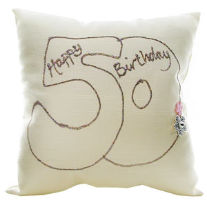 Happy 50th Birthday Silk Hand Painted Cushion