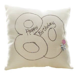 80th Birthday Silk Hand Painted Cushion